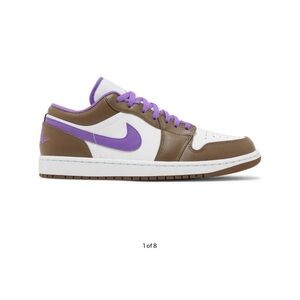Jordan 1 Low Nike Men's White and Brown w with Purple Swoosh/Accents